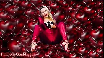 Abspielen Wichse auf meinem sexy roten Catsuit, bevor du in Keuschheit eingesperrt bist
